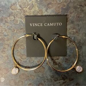Vince Camuto Gold Hoop Earrings with White Marbled Charm